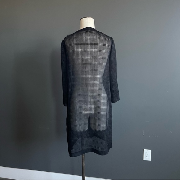 Luciano Choi Sheer Plaid Duster Coat w Floral Appliqué Black Size 88 Small - Picture 5 of 6
